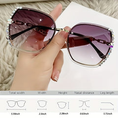 Oversized Rhinestone Sunglasses Gradient Rimless UV400