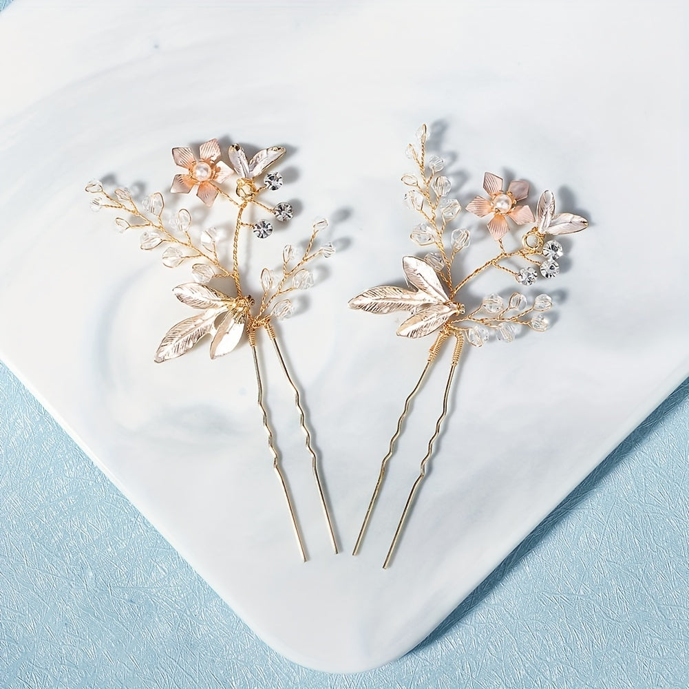 3pcs Flower & Crystal Bridal Headwear Hair Band & Pin