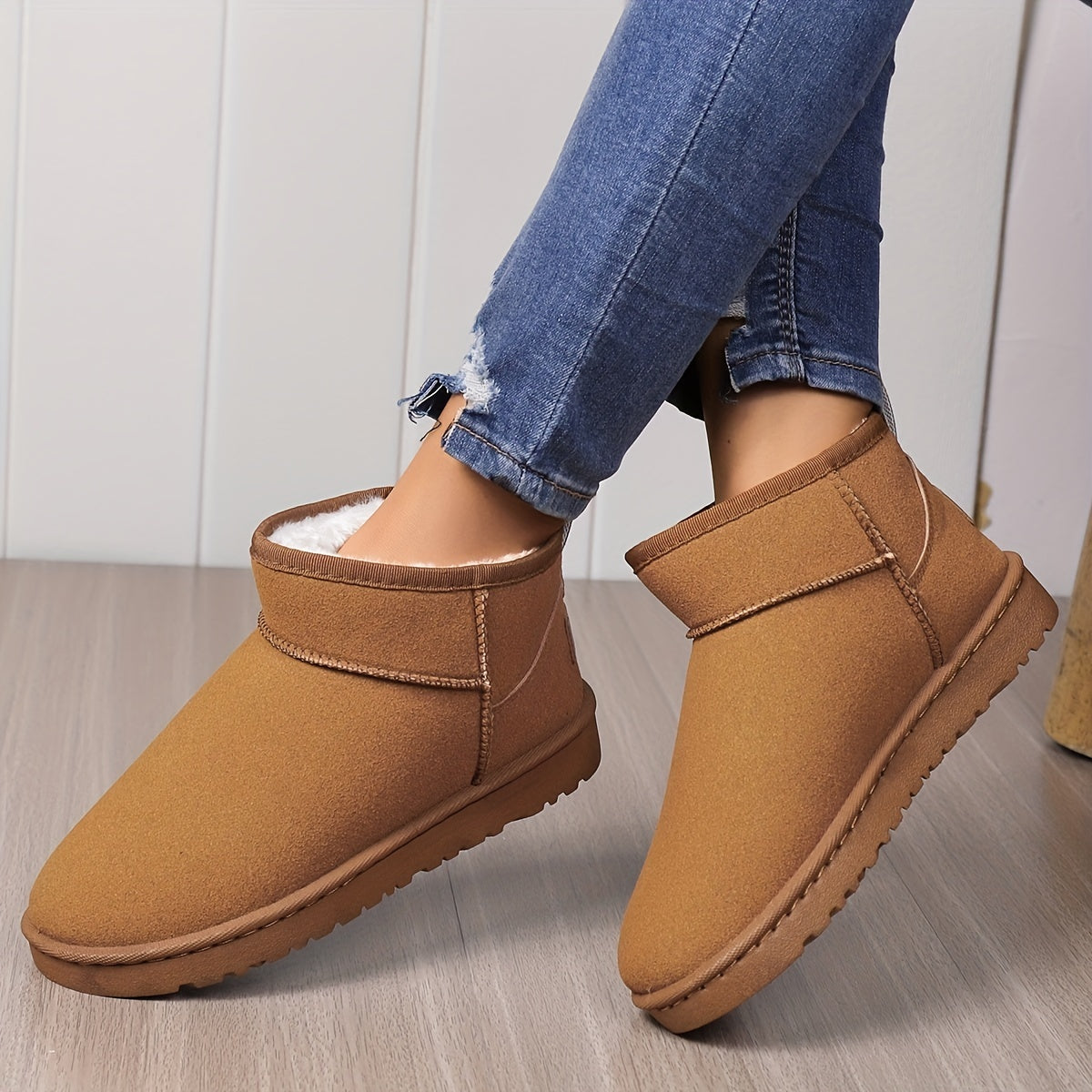 Women's Velvet Snow Boots Slip On Round Toe Thermal Lined Winter Shoes
