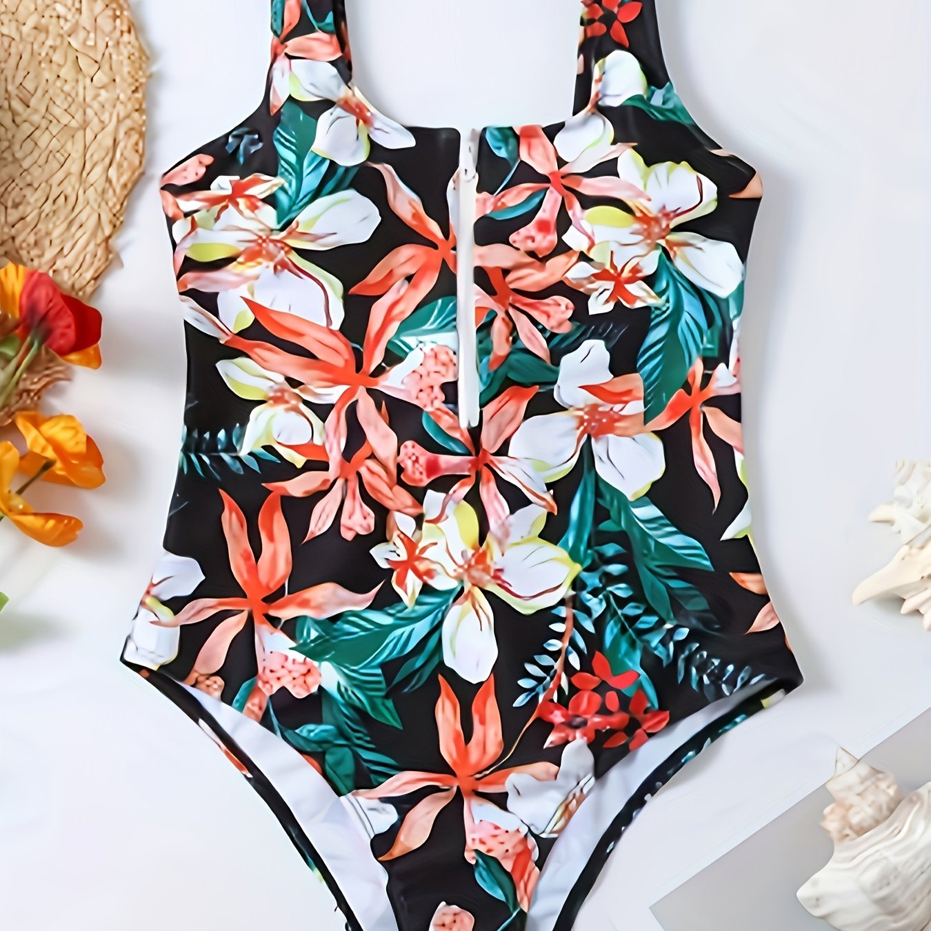 Boho Swimsuit Tropical Print One Piece Bathing Suit
