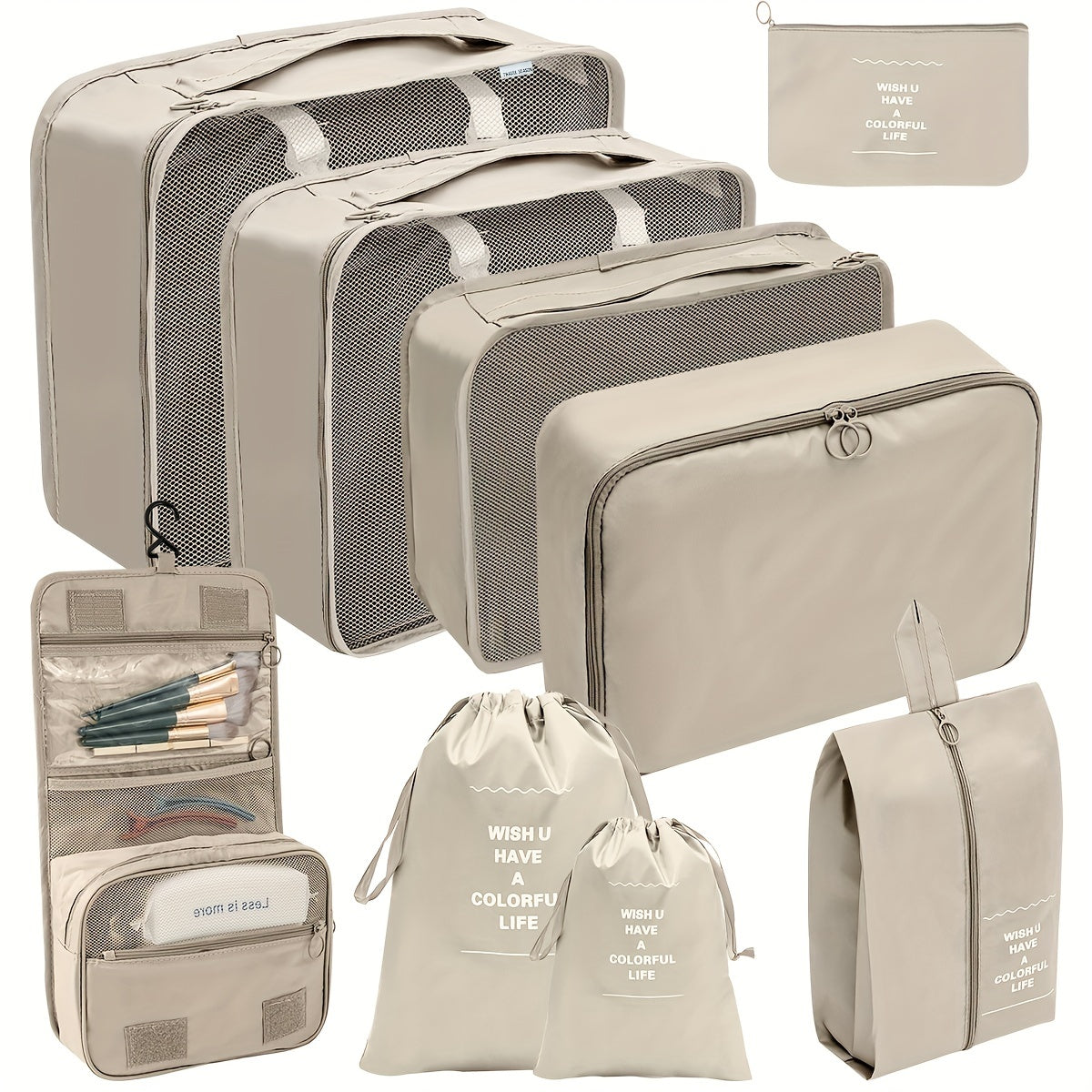9pcs Travel Packing Bags Luggage Tote Bags With Shoe & Toiletry Bag