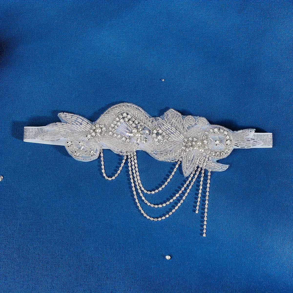 Faux Pearl Bridal Headdress with Tassel Rhinestone Head Jewelry