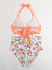 Floral Print Halter Neck Swimsuit Set