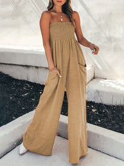 Wide Leg Sleeveless Jumpsuit Solid Shirred Spaghetti