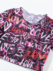 Girls Graffiti Print Swimsuit Set for Hawaii Vacation