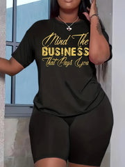Lounge Set Women's Plus Letter Print Short Sleeve Top & Shorts