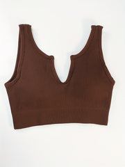 Ribbed V neck Beauty Back Yoga Bra Running Sports Bra For Women