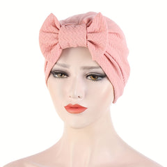 Embossed Detachable Bowknot Turban Cap Solid Ramadan Head Scarf Bonnet