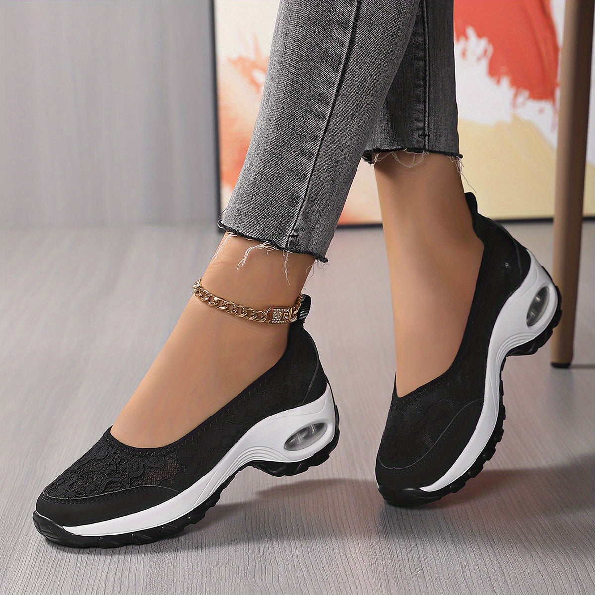 Women's Lace Air Cushion Walking Shoes Breathable Outdoor Casual Sneakers