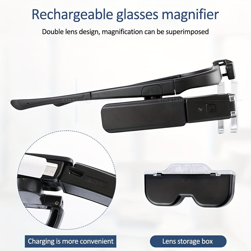 Adjustable Head-mounted Magnifier 4.5X LED Light Rechargeable