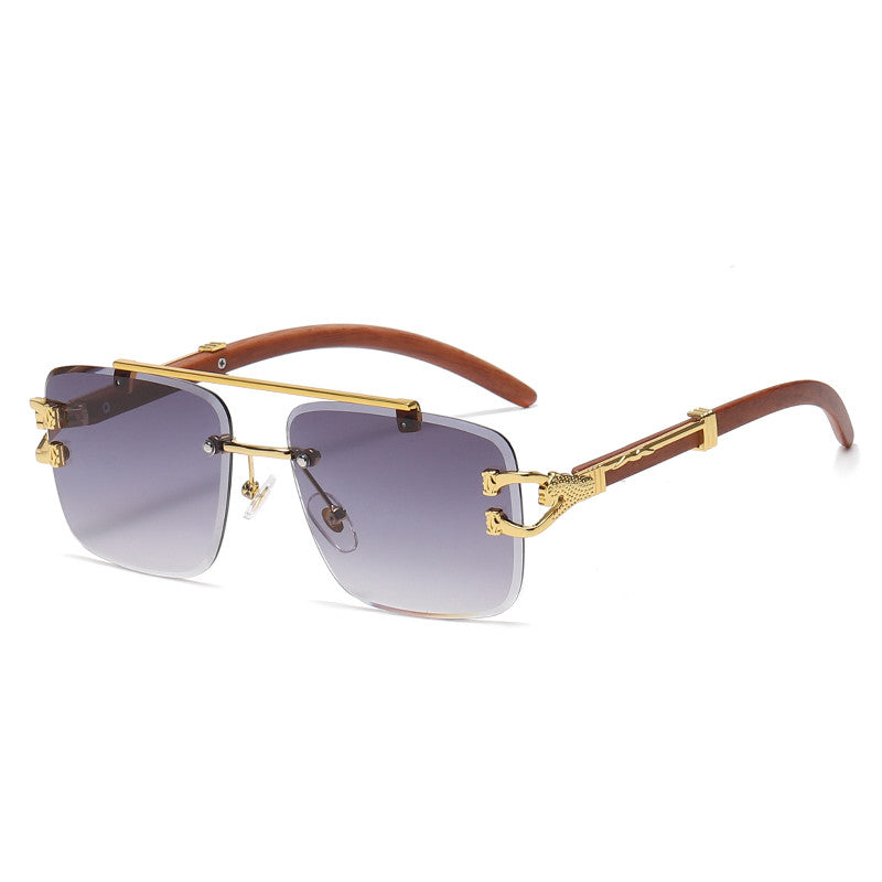 Wood Grain Leopard Head Sunglasses