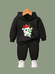 Christmas Bunny Print Hoodies Pants Set For Kids Activewear Set