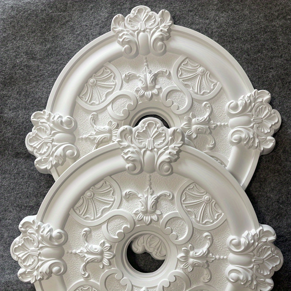 1pc PU Round Carved Lamp Holder Gypsum Ceiling Disc Shape Lamp Plate