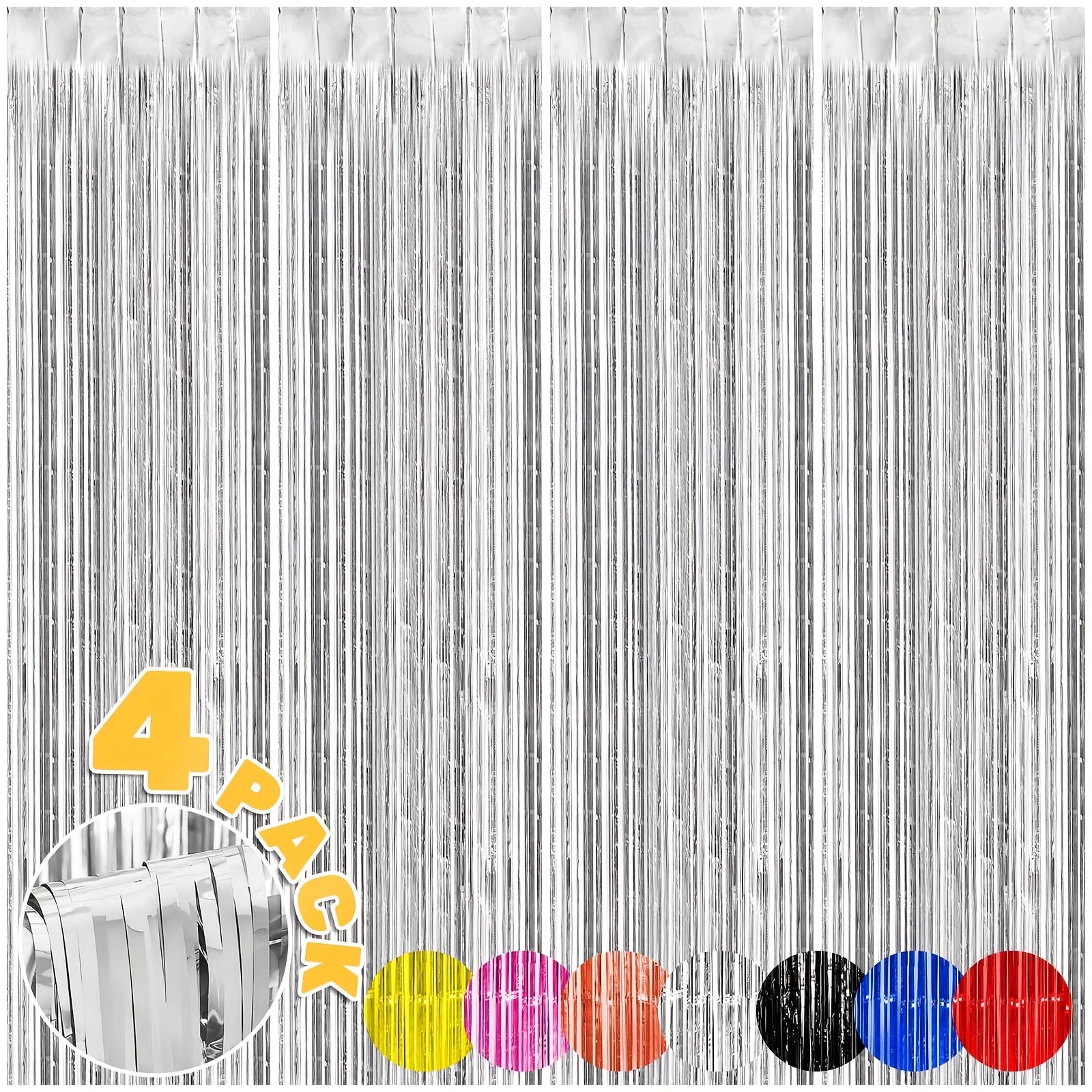 4pcs Silvery Foil Fringe Backdrop Curtains For Party Decorations