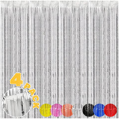 4pcs Silvery Foil Fringe Backdrop Curtains For Party Decorations
