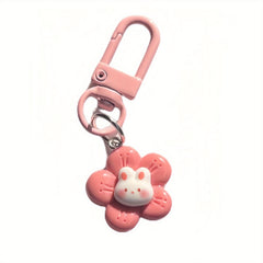Cute Rabbit Flower Keychain Girls School Backpack Phone Car Keys Birthday Gift