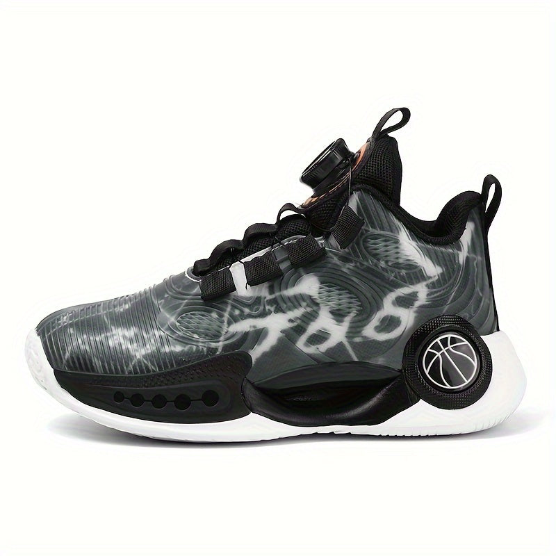 Boy's Basketball Shoes with Rotating Buckle Non Slip Sneakers