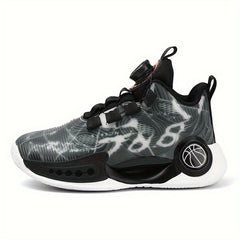 Boy's Basketball Shoes with Rotating Buckle Non Slip Sneakers