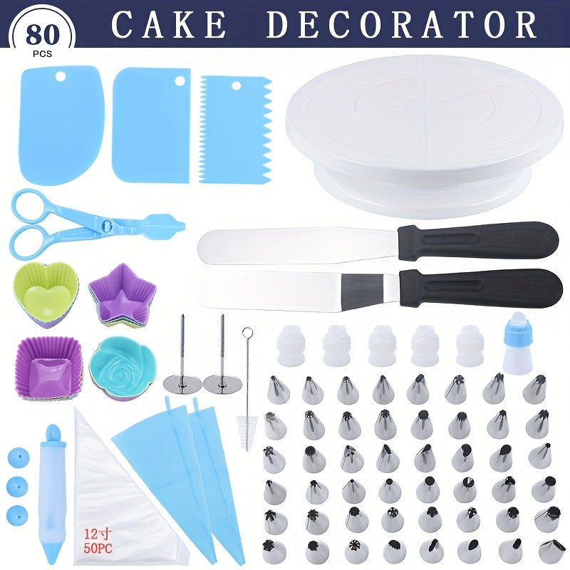 80pcs Cake Decorating Supplies Kit With Cake Turntable Cake Leveler