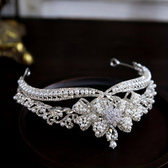 Faux Pearl Rhinestone Crown Tiara Princess Bridal Wedding Hair Accessory