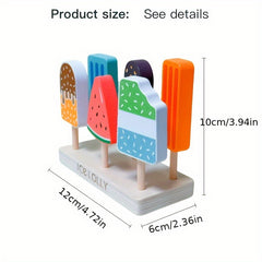 Wooden Toy Ice Cream Pretend Playset with 3 Colorful Sandwiches