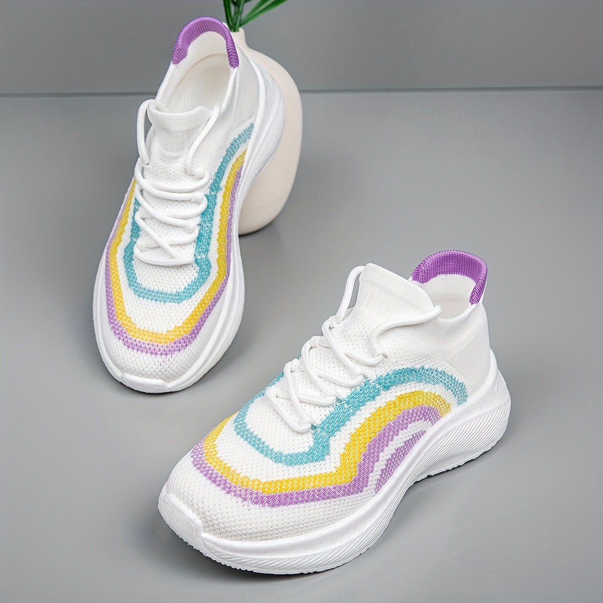 Women's Chunky Sneakers Knit Lace Up Sports Shoes