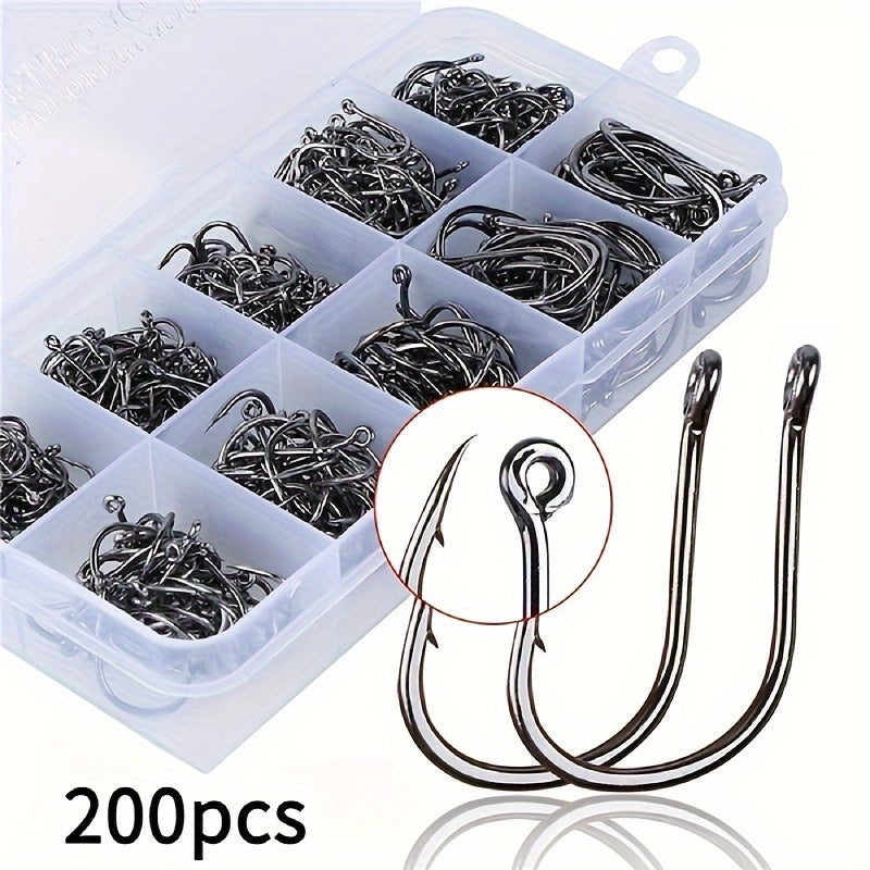 High Carbon Steel Fishing Hooks Set, Saltwater/Freshwater Barbed Fishhooks