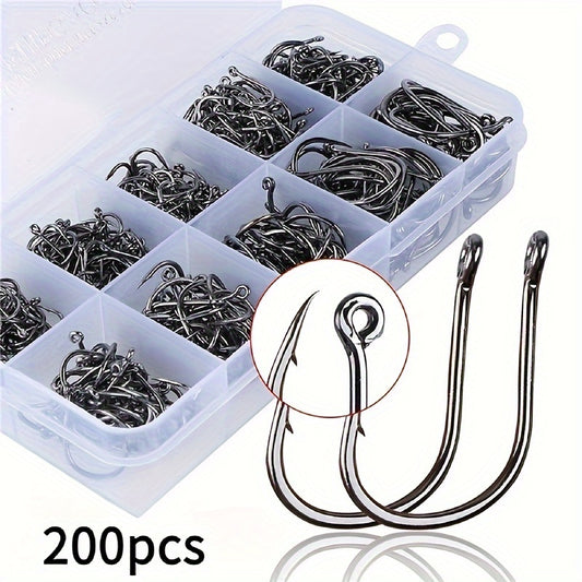 High Carbon Steel Fishing Hooks Set, Saltwater/Freshwater Barbed Fishhooks
