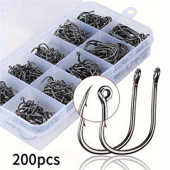High Carbon Steel Fishing Hooks Set, Saltwater/Freshwater Barbed Fishhooks