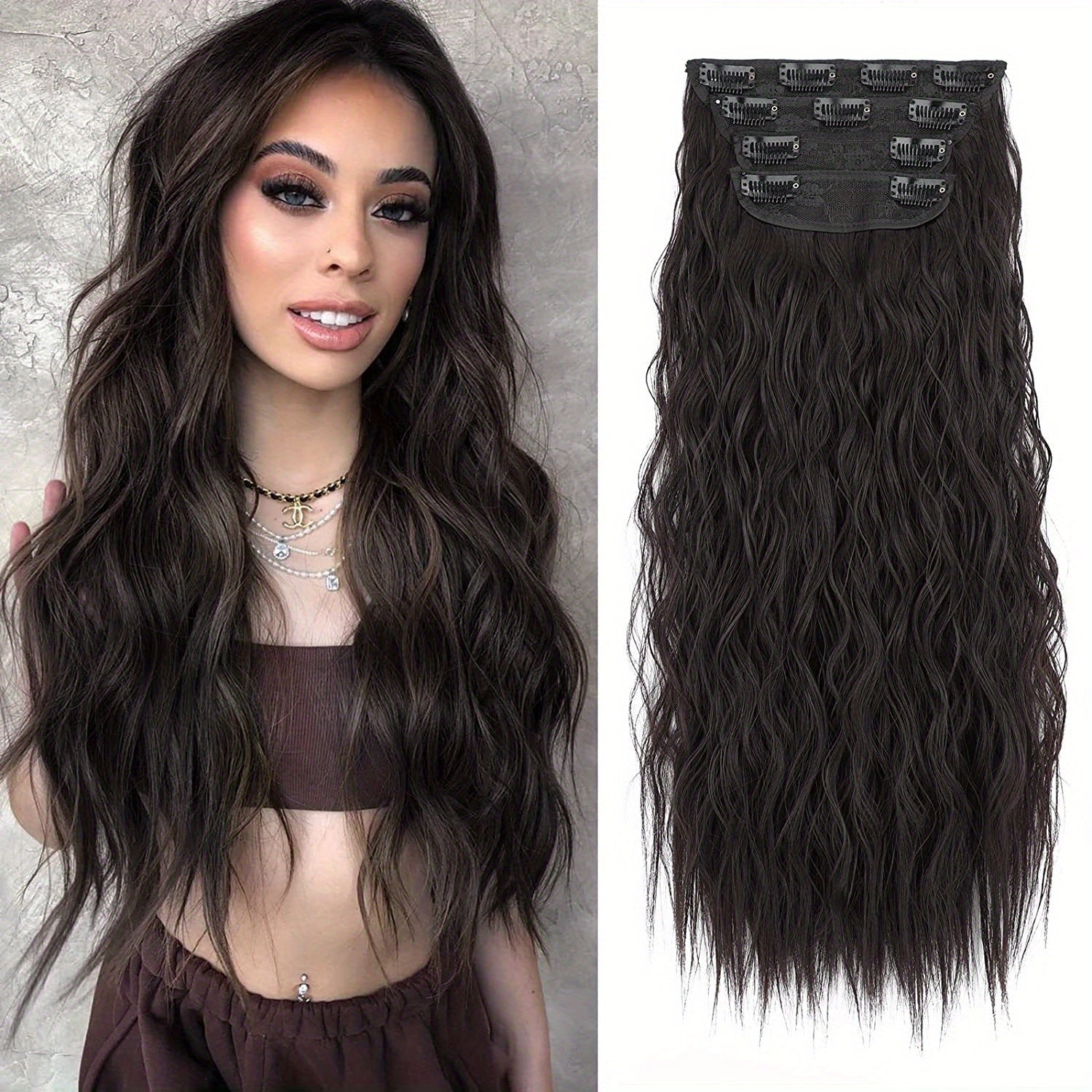 4pcs Curly Wavy Hair Extensions 50 8 Cm Long Synthetic Double Weft Blends Well
