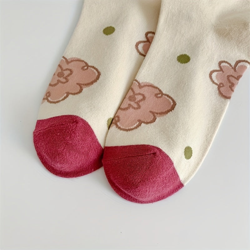 5 Pairs Floral Print Socks Mid Tube Women's Stockings