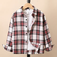Boys Plaid Long Sleeve Shirt Spring Autumn Casual Lapel Top
