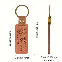 Retro Rosewood Keychain PU Leather Keyring Pendant Small Gift