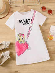 Toddler Girls Short Sleeve ALWAYS HAVE FUN Dog Graphic Dress