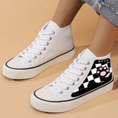 Cat Paw & Checkerboard High Top Canvas Shoes