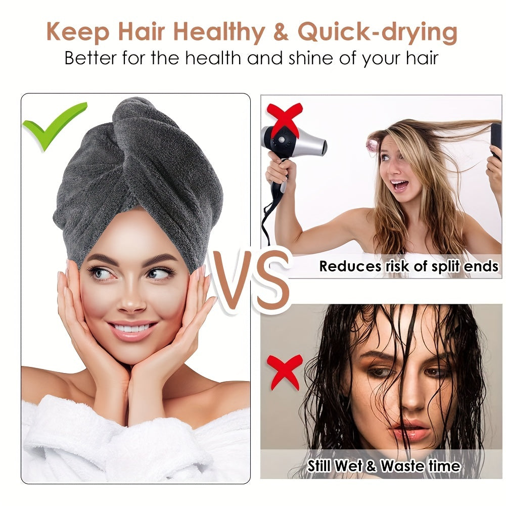 2pcs Bamboo Fiber Hair Drying Cap Double layer Thickened Hair Towel