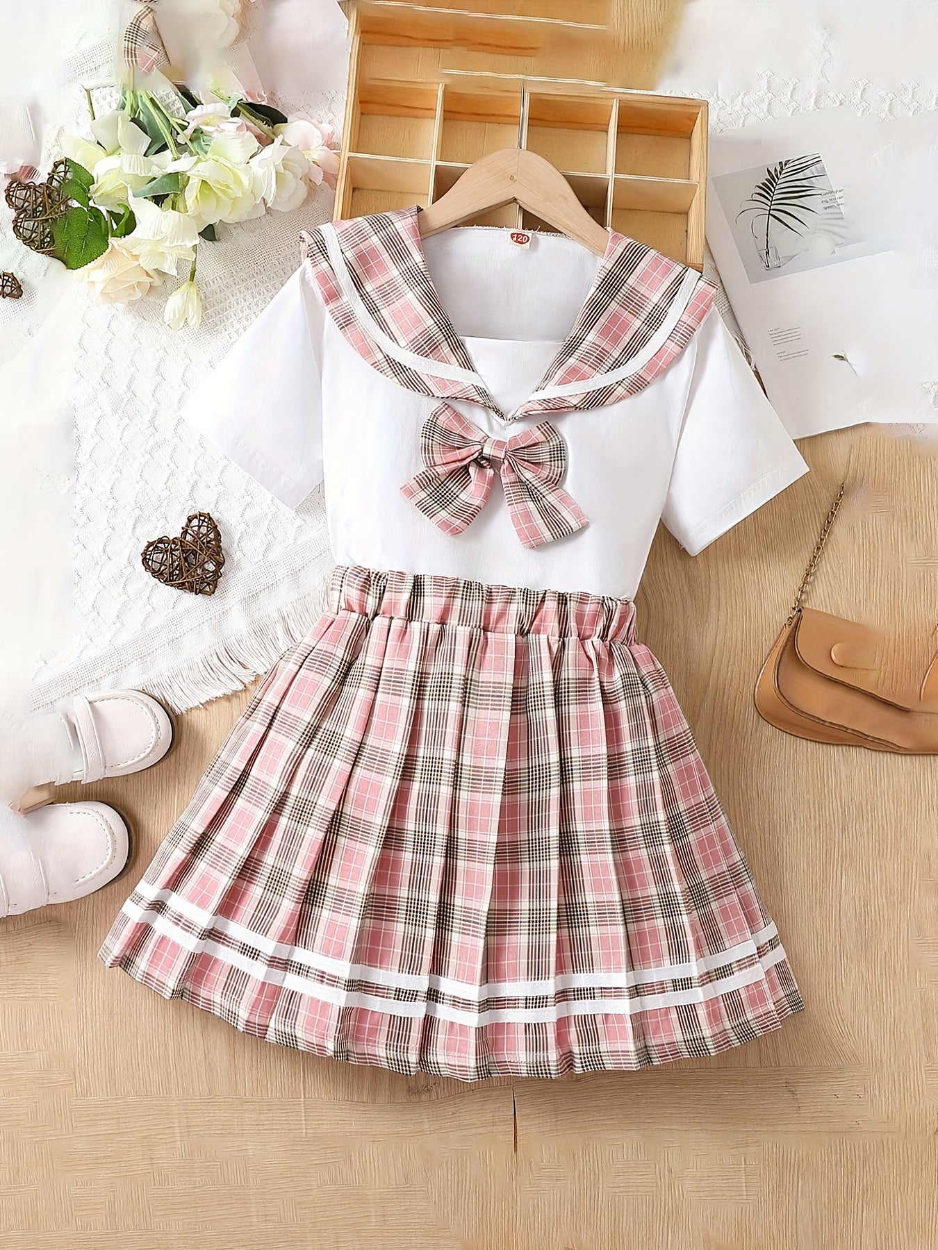 Girl's 2pcs Shirt & Skirts Set Uniform Preppy Style Casual Outfits