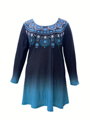 Ombre & Dot Print Long Sleeve Dress