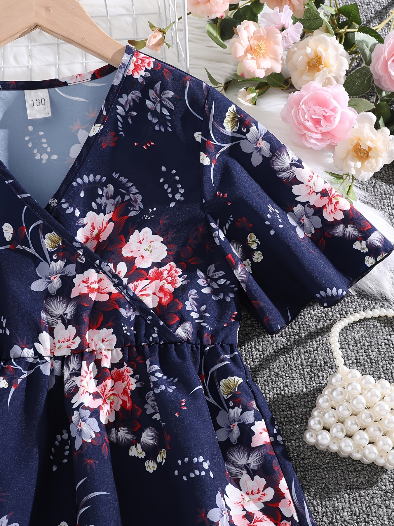Girls Boho Floral Flounce Sleeve V Neck Tunic Blouse Tops Loose Fit