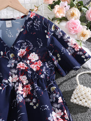 Girls Boho Floral Flounce Sleeve V Neck Tunic Blouse Tops Loose Fit