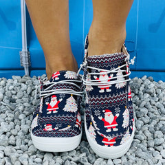 Women's Christmas Pattern Sneakers Anti Slip Comfortable Lace Up Shoes