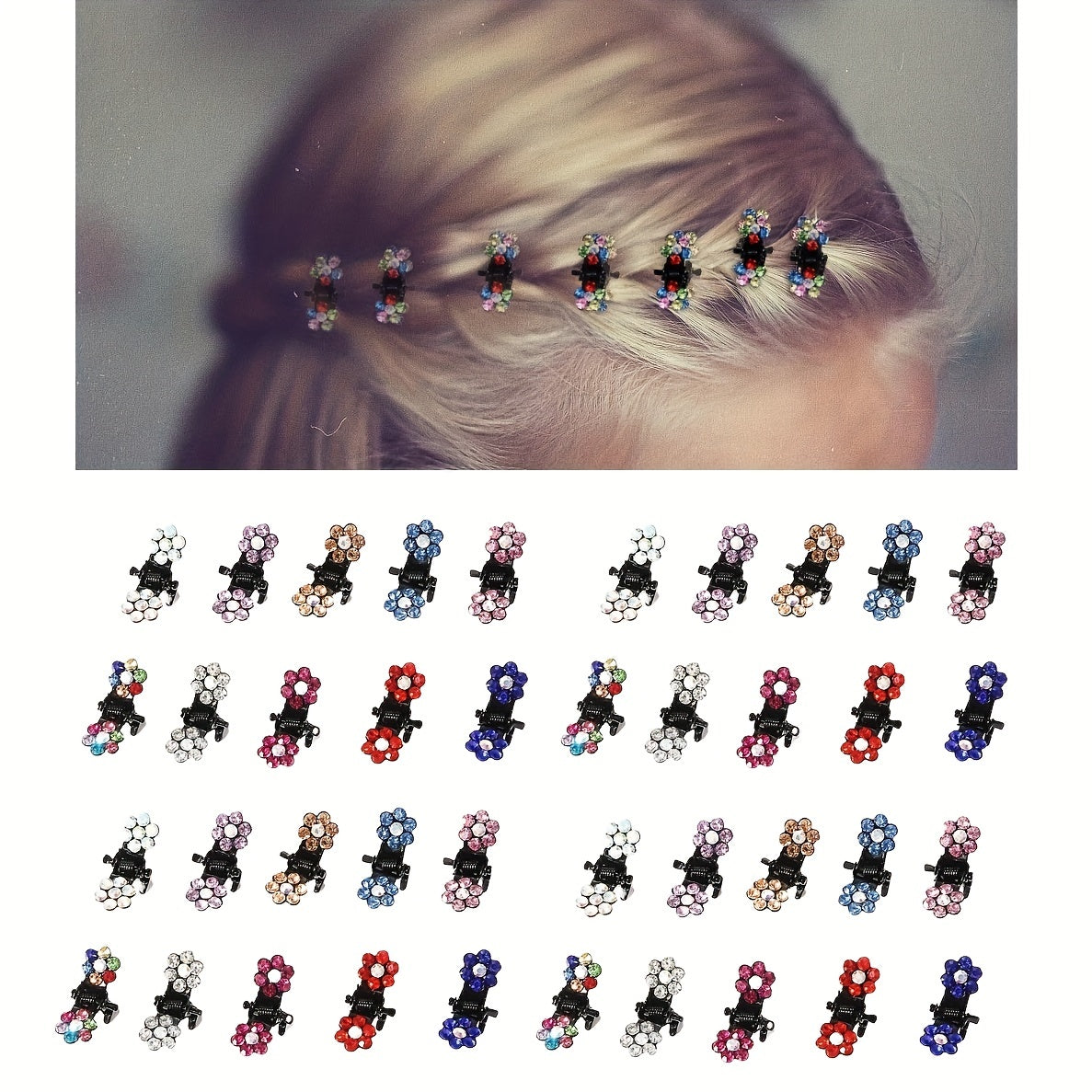 24pcs Glitter Rhinestone Flower Hair Clips for Women Girls