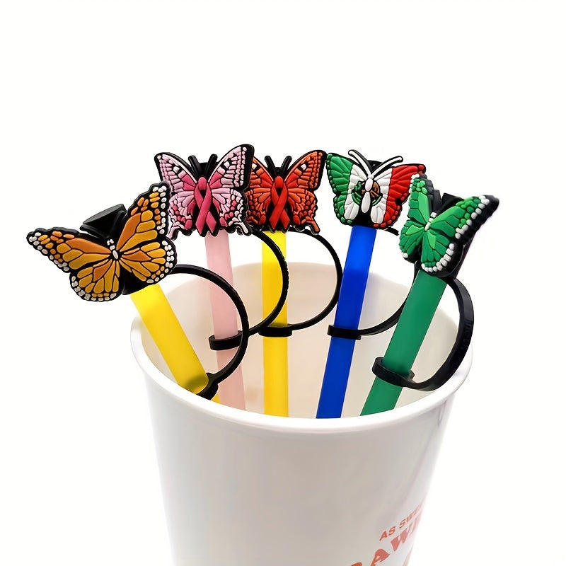 6pcs Ramadan Reusable Butterfly Straw Tip Covers Silicone Straw Stoppers