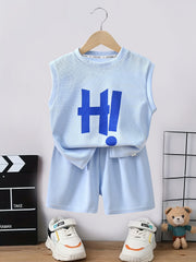 HI Letter Boys Sleeveless Tank Tops&Shorts Set Casual Fitness Vest&Shorts