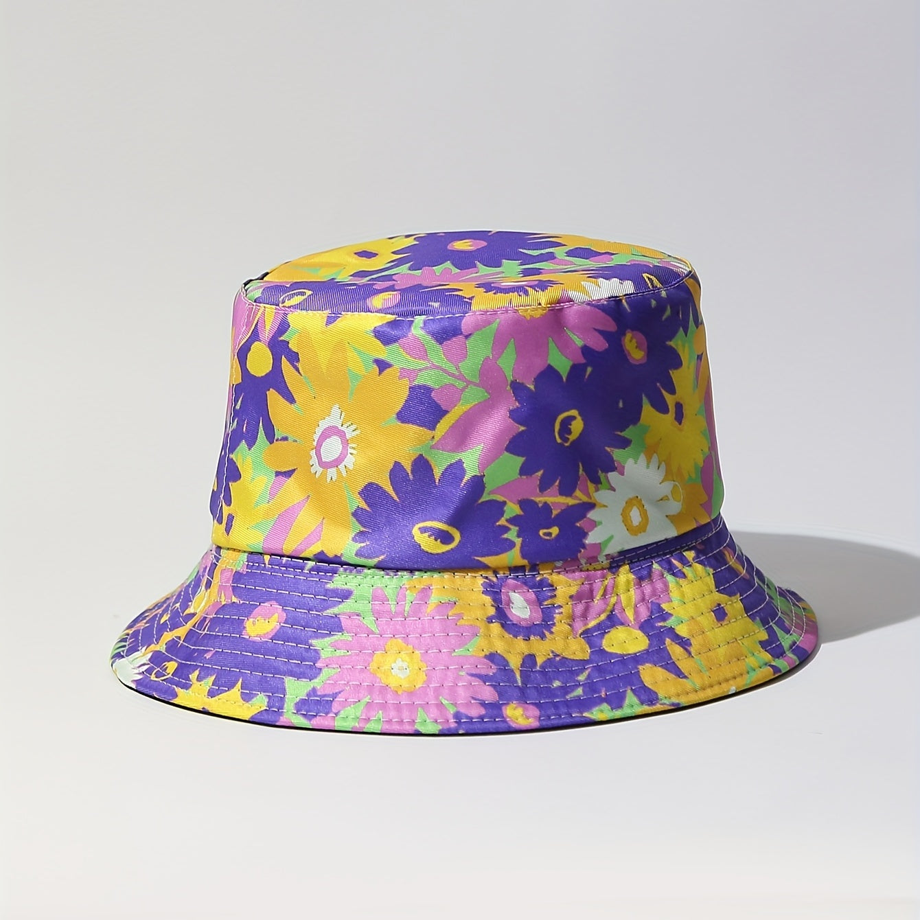 Chrysanthemum Printed Bucket Hat Cartoon Purple & Yellow Summer Basin Hat