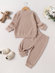 Toddler Girl's Knitted Jacquard 2pcs Outfit Set Solid Casual Clothes