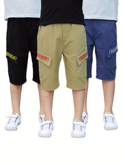 Boys Letter Print Cotton Shorts for Summer Outdoor