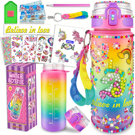 DIY Water Bottle Kit for Girls, Unicorn Mermaid Design, Diamond Painting Craft