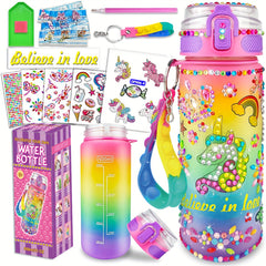 DIY Water Bottle Kit for Girls, Unicorn Mermaid Design, Diamond Painting Craft