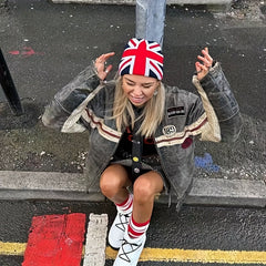 Fashionable Windproof Knit Beanie Hat With UK Flag Embroidery